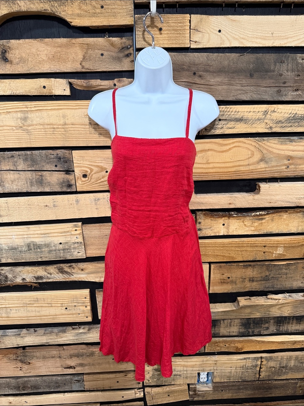 Idillio Positano 100% Linen Red Dress Handmade In Italy Mini Seersucker Large